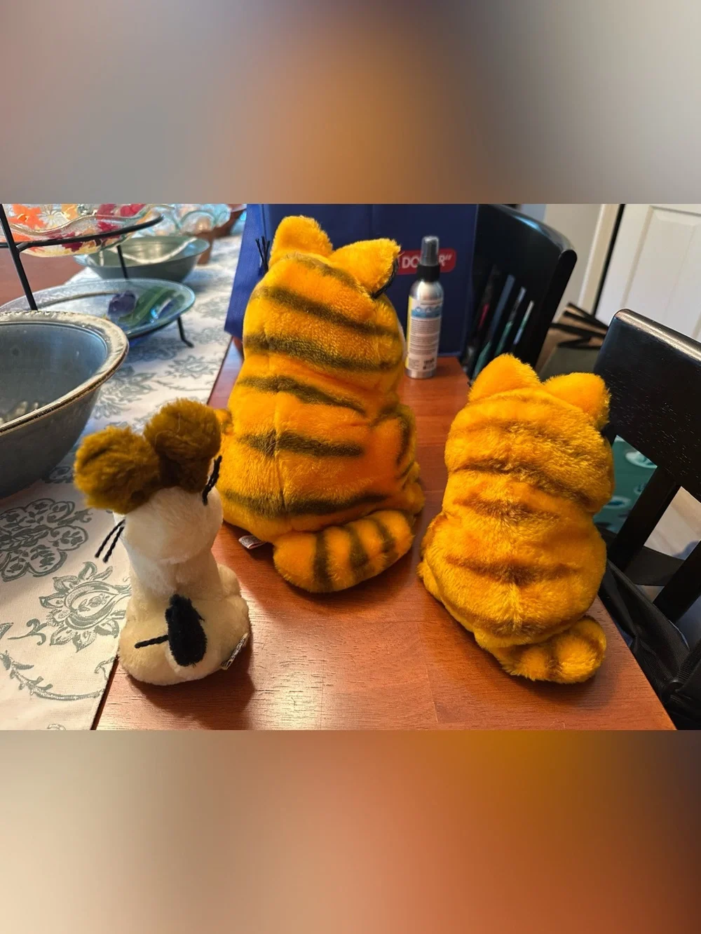 Garfield pair with Odie plush stuffed animal toys.  Vintage, collectible cat dog